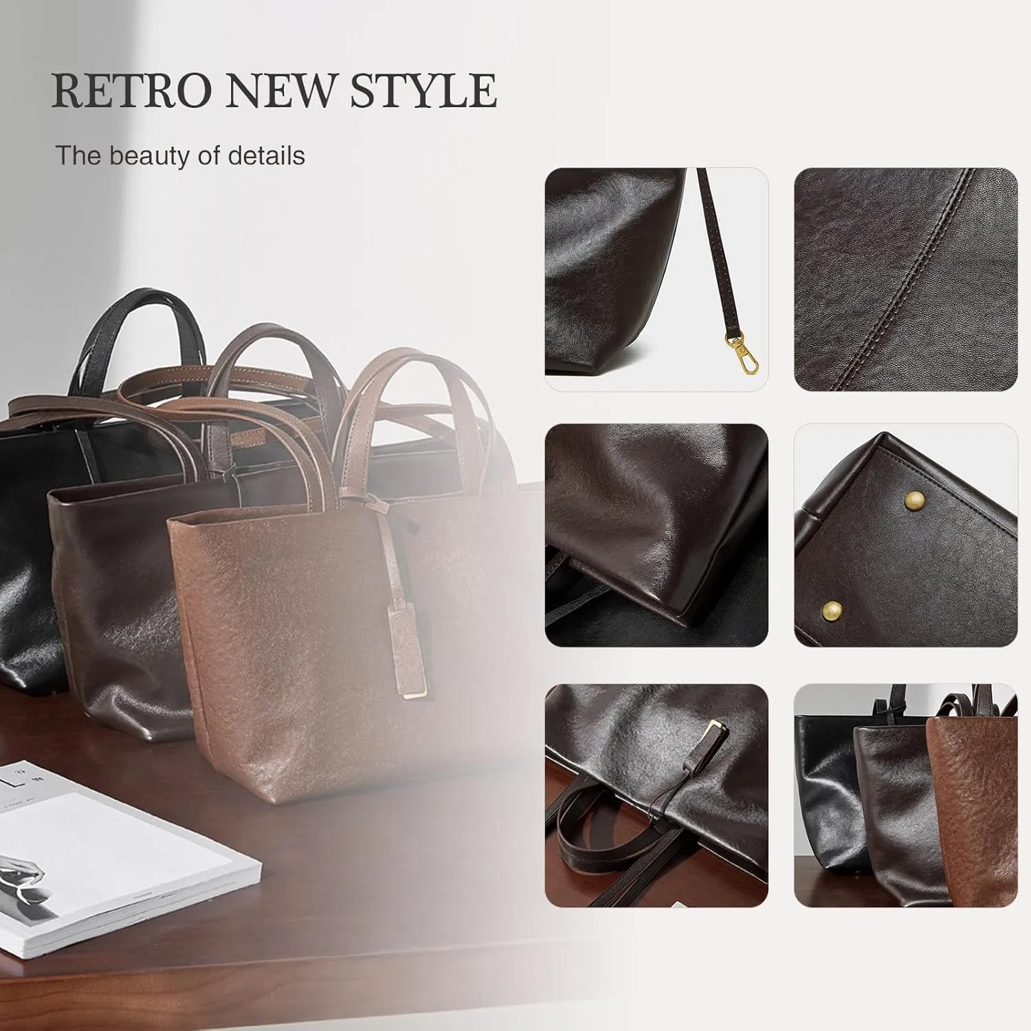 luxury Genuine Leather Women Tote Bag Soft Handbags Vintage Shoulder Purses Fashion Top Handle Bag Large Capacity