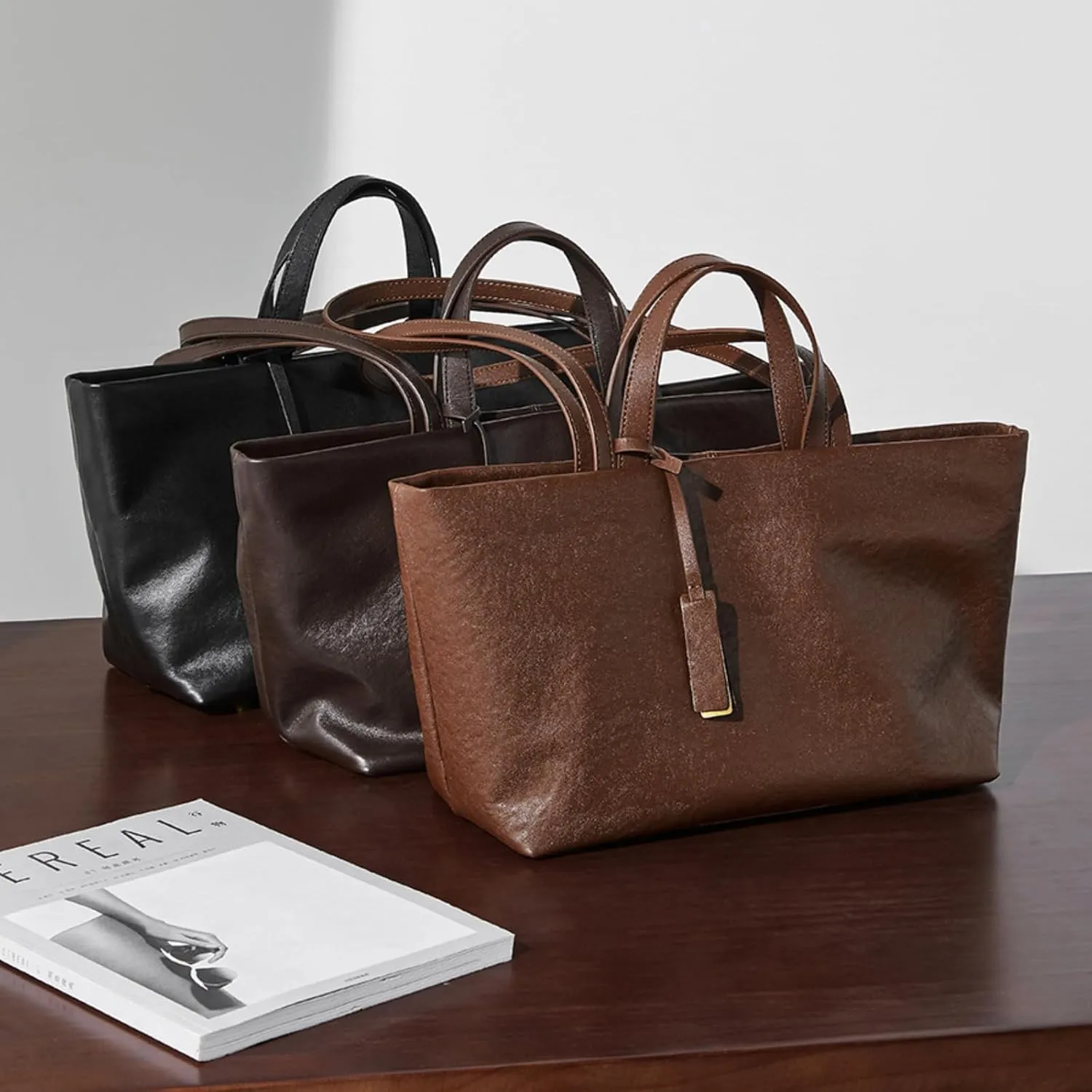 luxury Genuine Leather Women Tote Bag Soft Handbags Vintage Shoulder Purses Fashion Top Handle Bag Large Capacity
