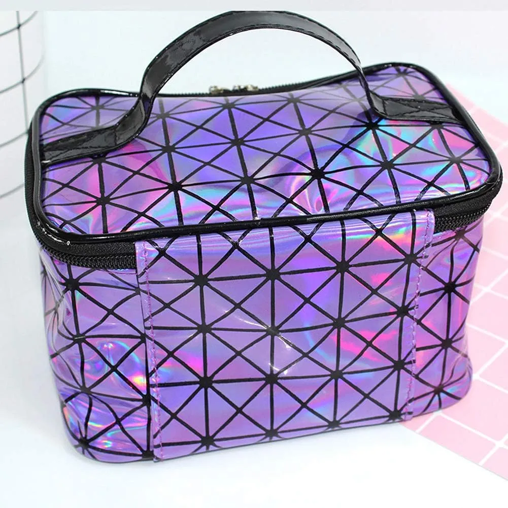 Magik Holographic Portable Travel Cosmetic Makeup Bag PU Handy Toiletry Waterproof (7.56 x 5.12 x 4.84 in, Purple)