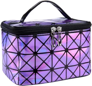 Magik Holographic Portable Travel Cosmetic Makeup Bag PU Handy Toiletry Waterproof (7.56 x 5.12 x 4.84 in, Purple)