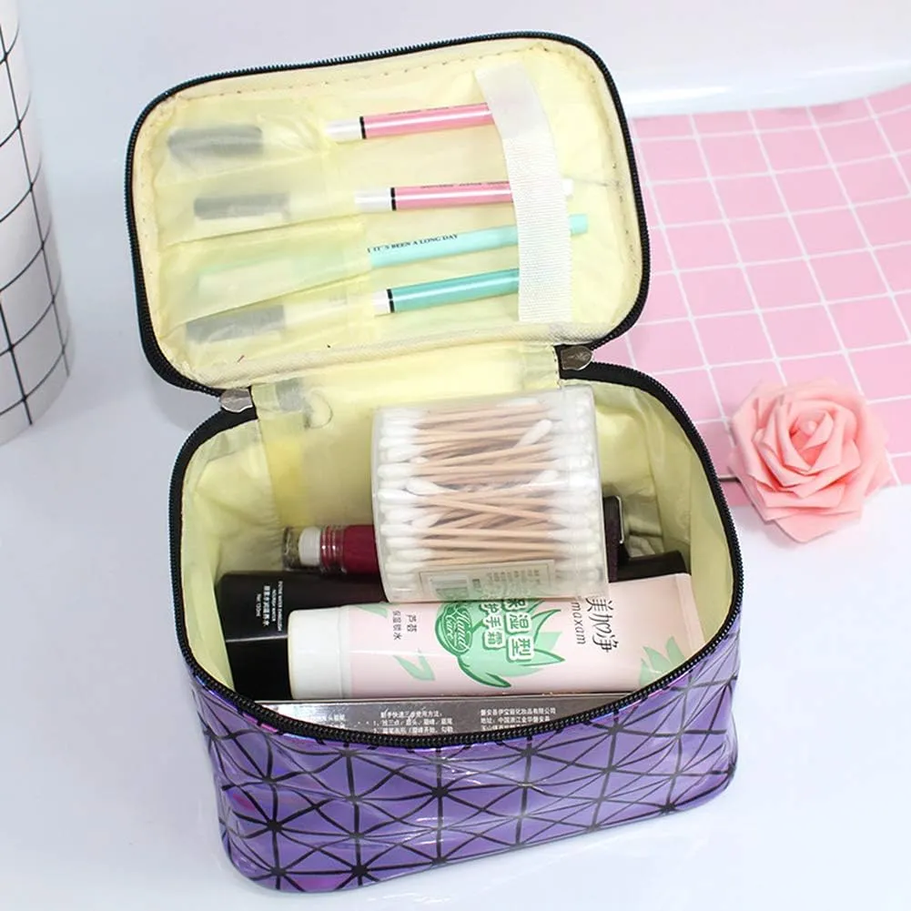 Magik Holographic Portable Travel Cosmetic Makeup Bag PU Handy Toiletry Waterproof (7.56 x 5.12 x 4.84 in, Purple)