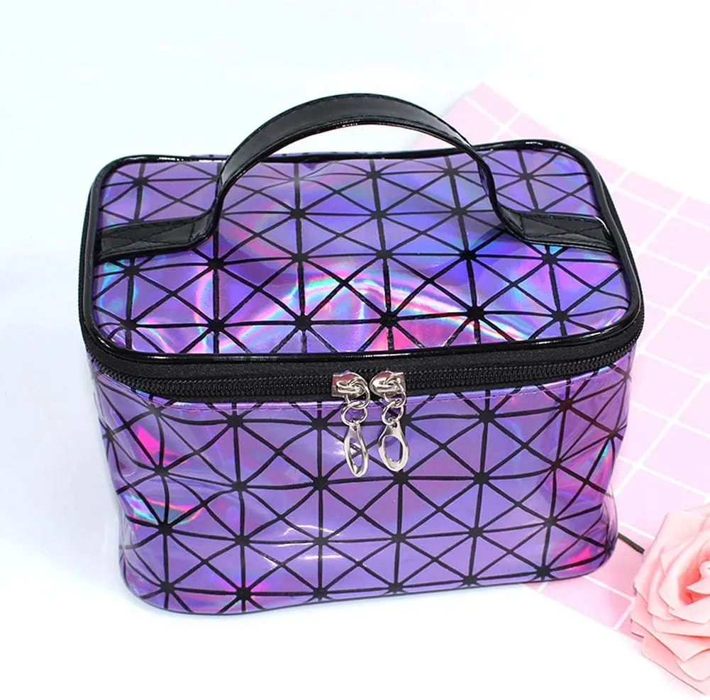 Magik Holographic Portable Travel Cosmetic Makeup Bag PU Handy Toiletry Waterproof (7.56 x 5.12 x 4.84 in, Purple)