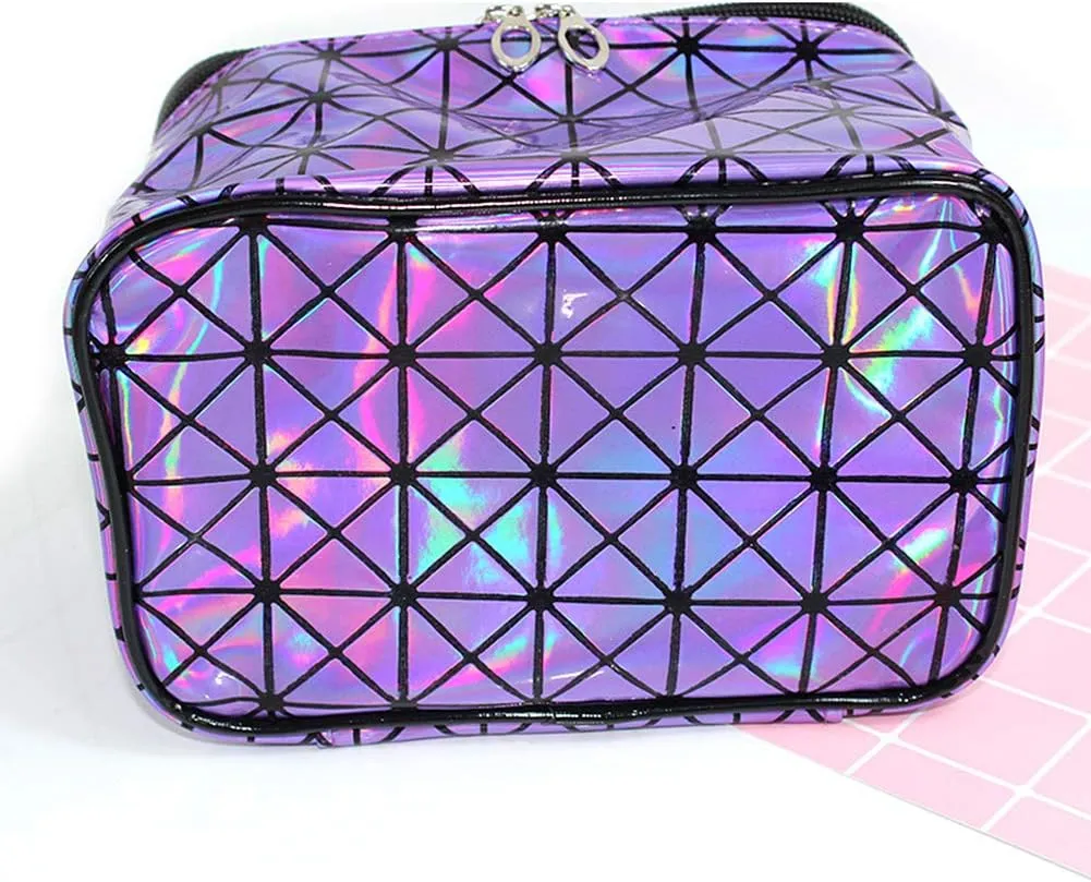 Magik Holographic Portable Travel Cosmetic Makeup Bag PU Handy Toiletry Waterproof (7.56 x 5.12 x 4.84 in, Purple)