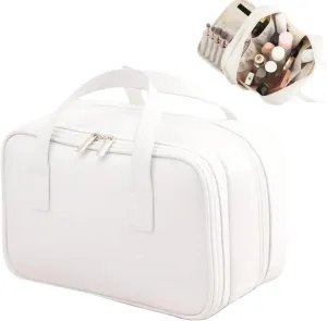 Makeup Bag,Travel Makeup Bag,Large Capacity Cosmetic Bags for Women,Waterproof Portable Pouch Open Flat Toiletry Bag Make up Organizer with Divider and Handle,Sping,Summer (White)