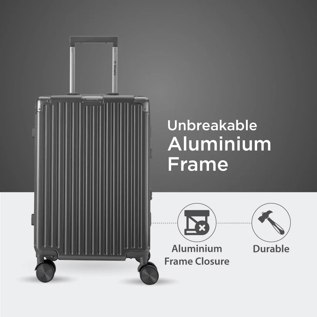 Maleta Crown Series Cabin Trolley Bag Aluminium Frame, 20 inch, 8 Spinner Wheels, Dual TSA Lock Trolley Bags for Travel Suitcase for Travel Bags for Travelling (Grey, Cabin-Small)