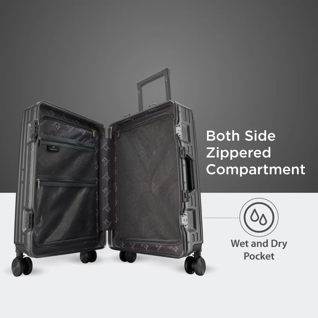 Maleta Crown Series Cabin Trolley Bag Aluminium Frame, 20 inch, 8 Spinner Wheels, Dual TSA Lock Trolley Bags for Travel Suitcase for Travel Bags for Travelling (Grey, Cabin-Small)