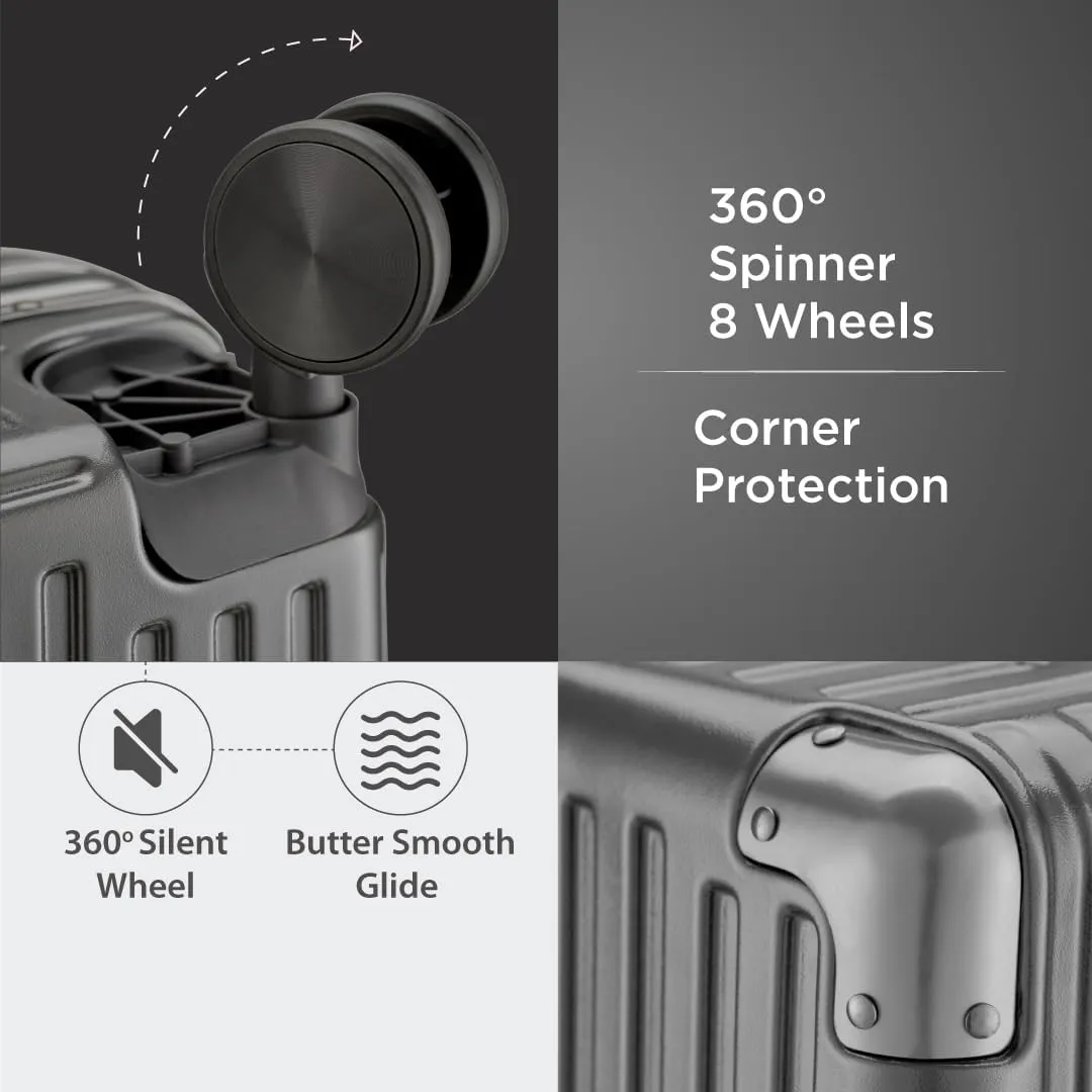 Maleta Crown Series Cabin Trolley Bag Aluminium Frame, 20 inch, 8 Spinner Wheels, Dual TSA Lock Trolley Bags for Travel Suitcase for Travel Bags for Travelling (Grey, Cabin-Small)