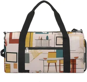 Mens Womens Gym Bag, Mid Century Modern Print Duffle Bags,travel Gym Duffle Bag,garment Duffle Bag,gym Bag with Shoe Compartment