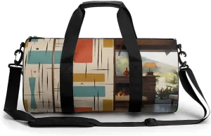 Mens Womens Gym Bag, Mid Century Modern Print Duffle Bags,travel Gym Duffle Bag,garment Duffle Bag,gym Bag with Shoe Compartment