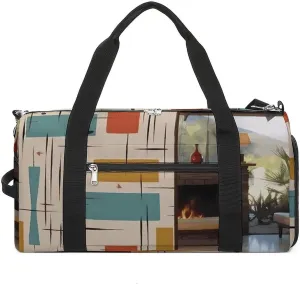 Mens Womens Gym Bag, Mid Century Modern Print Duffle Bags,travel Gym Duffle Bag,garment Duffle Bag,gym Bag with Shoe Compartment