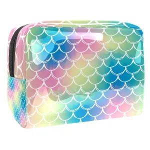 Mermaid Scale Gradient Blue Pink Green PVC Cosmetic Bags Makeup Handy Pouch Organizer Zipper Toiletries Bag for Women Travel Bathroom