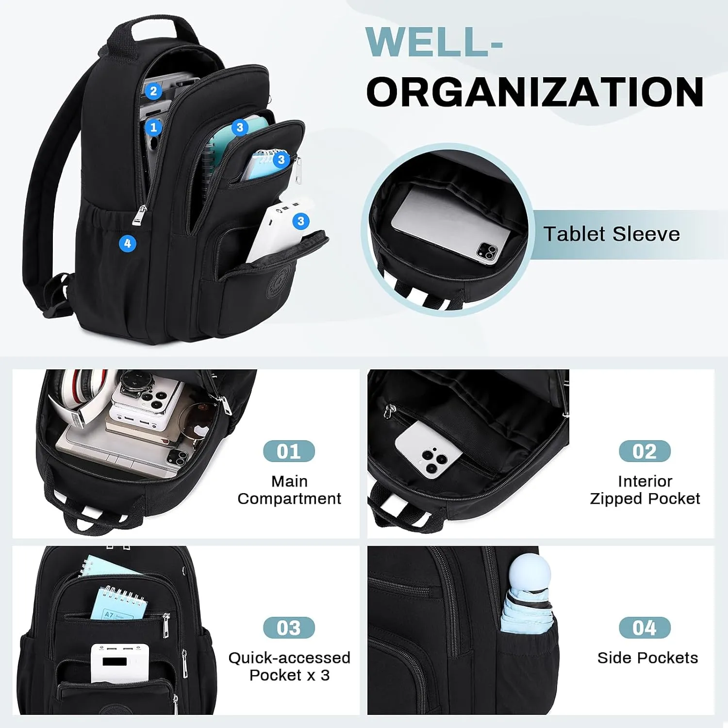 Mini Backpack for Women, 2pcs Small Backpack for Ladies Bookbag Purse for Women with Handy Wallet and Luggage Strap, Black