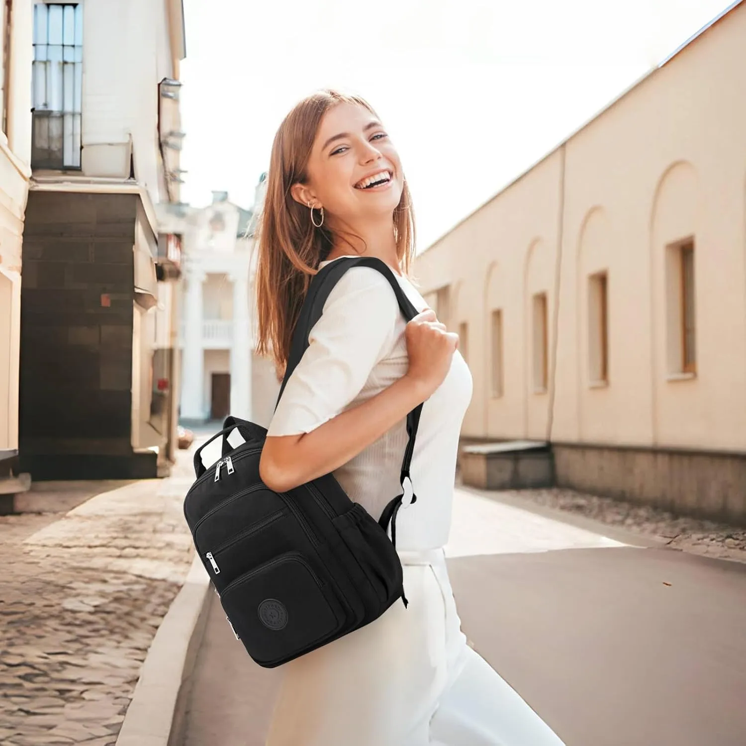 Mini Backpack for Women, 2pcs Small Backpack for Ladies Bookbag Purse for Women with Handy Wallet and Luggage Strap, Black