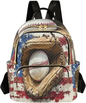 Mini Backpack for Women America Flag Baseball Gloves Small Purse Daypacks Stylish Bags Lightweight Travel Backpacks for College Shopping Work Dating