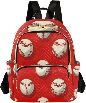 Mini Backpack for Women Baseball Pattern Red Small Purse Daypacks Stylish Bags Lightweight Travel Backpacks for College Shopping Work Dating