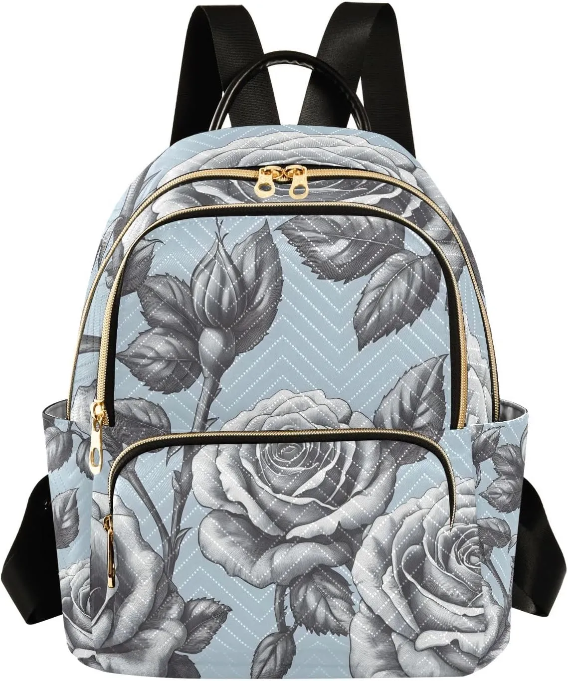 Mini Backpack for Women Black Grey Flower Pattern Small Purse Daypacks Stylish Bags Lightweight Travel Backpacks for College Shopping Work Dating