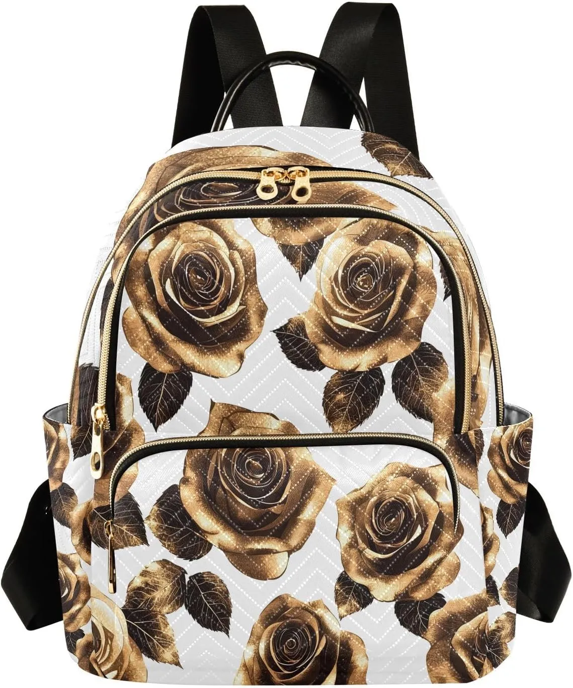Mini Backpack for Women Brown Gold Leaves Flower Small Purse Daypacks Stylish Bags Lightweight Travel Backpacks for College Shopping Work Dating