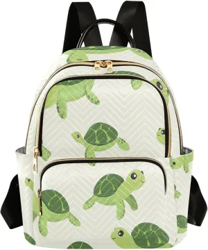 Mini Backpack for Women Cartoon Green Turtle Pattern Small Purse Daypacks Stylish Bags Lightweight Travel Backpacks for College Shopping Work Dating