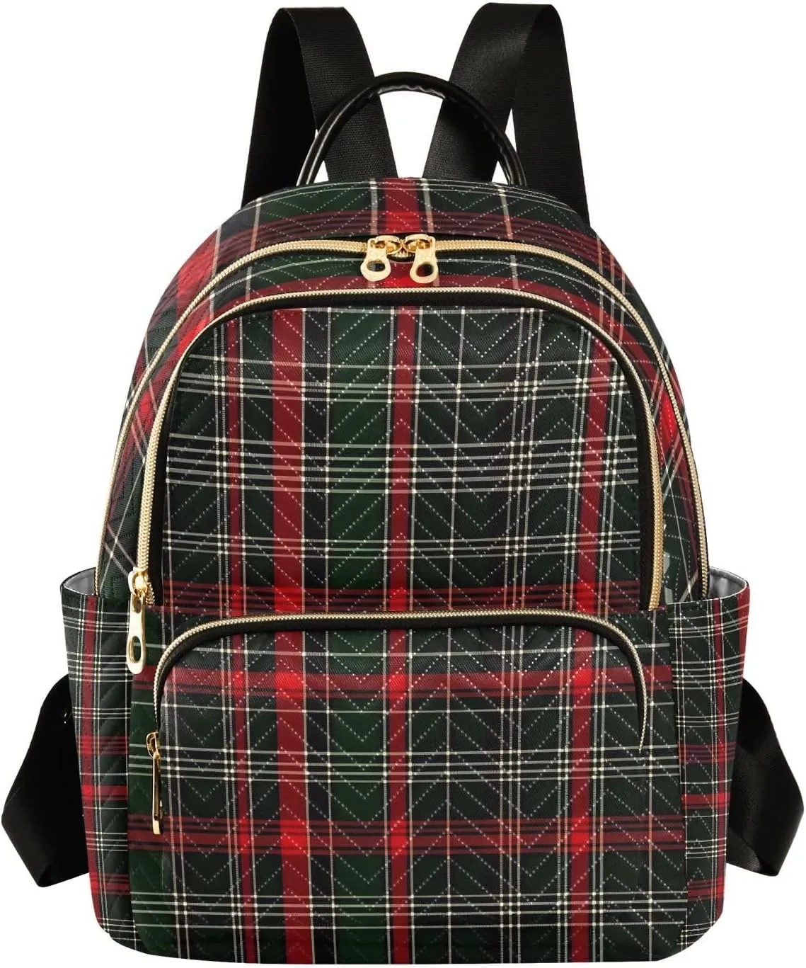 Mini Backpack for Women Christmas Checked Pattern Small Purse Daypacks Stylish Bags Lightweight Travel Backpacks for College Shopping Work Dating