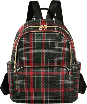 Mini Backpack for Women Christmas Checked Pattern Small Purse Daypacks Stylish Bags Lightweight Travel Backpacks for College Shopping Work Dating