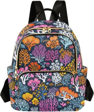 Mini Backpack for Women Colorful Coral Pattern Small Purse Daypacks Stylish Bags Lightweight Travel Backpacks for College Shopping Work Dating