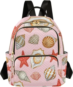 Mini Backpack for Women Conch Starfish Pattern Pink Small Purse Daypacks Stylish Bags Lightweight Travel Backpacks for College Shopping Work Dating