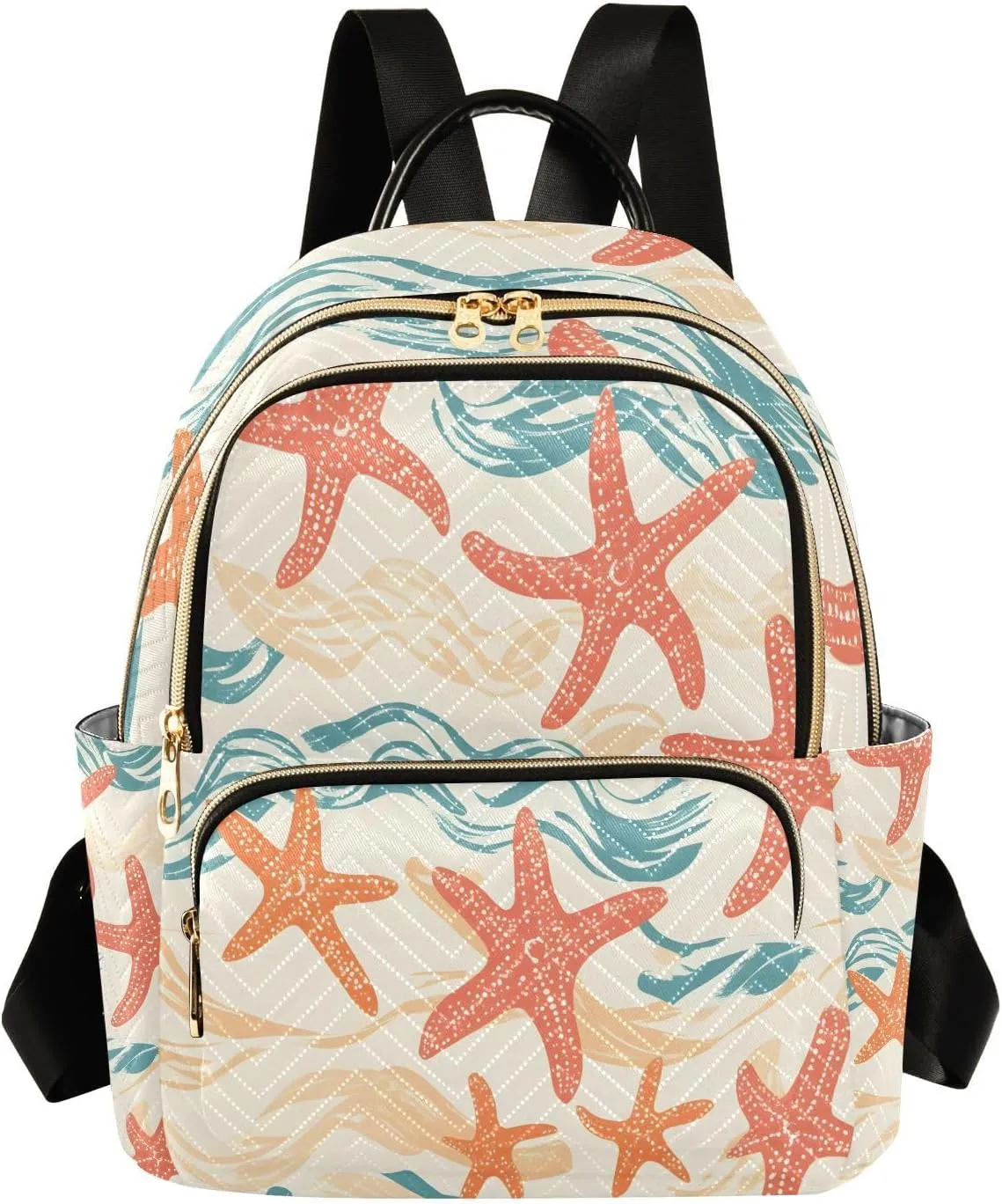Mini Backpack for Women Coral Starfish Pattern Small Purse Daypacks Stylish Bags Lightweight Travel Backpacks for College Shopping Work Dating
