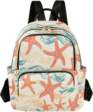 Mini Backpack for Women Coral Starfish Pattern Small Purse Daypacks Stylish Bags Lightweight Travel Backpacks for College Shopping Work Dating