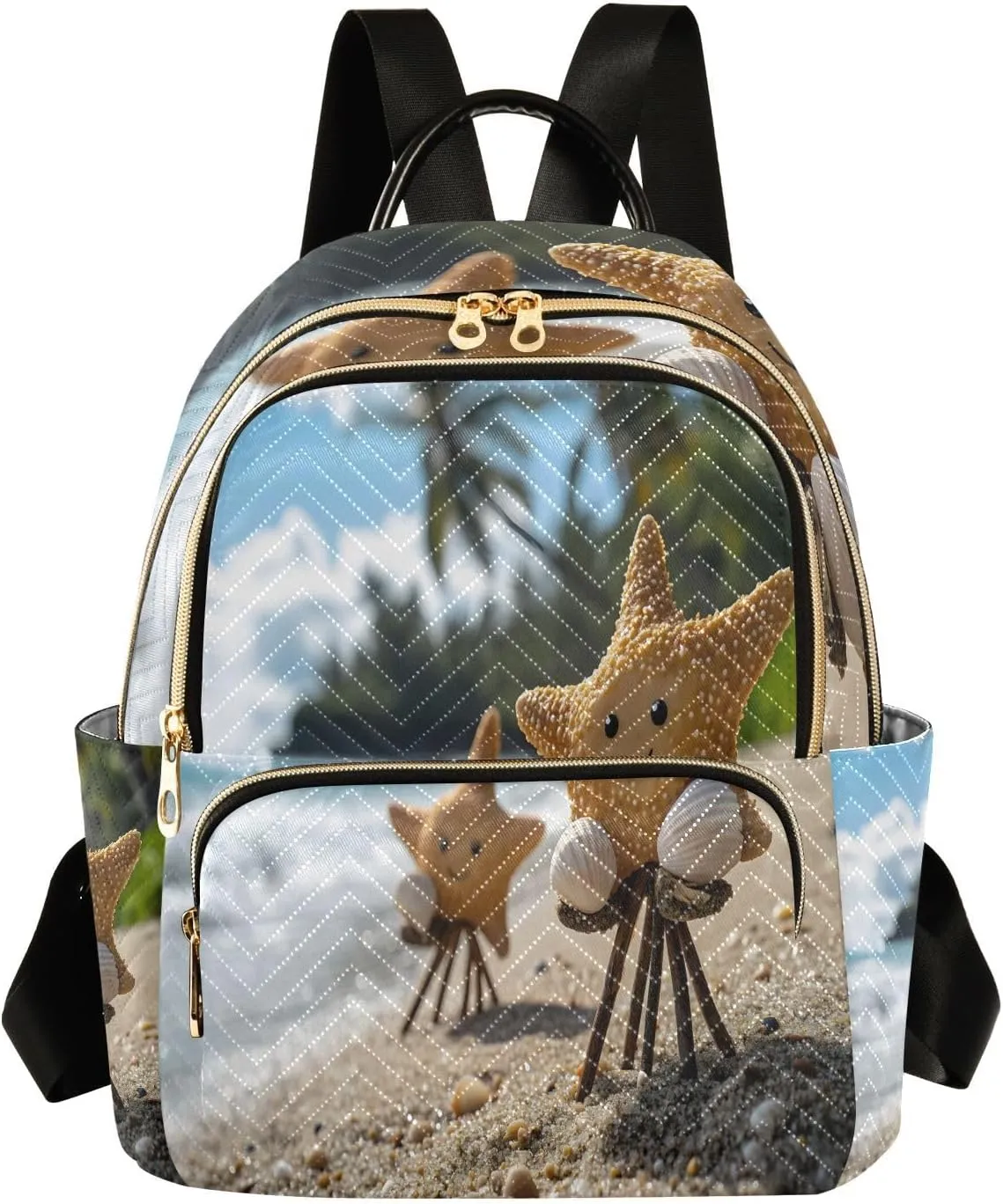 Mini Backpack for Women Cute Starfish Seaside Shell Small Purse Daypacks Stylish Bags Lightweight Travel Backpacks for College Shopping Work Dating
