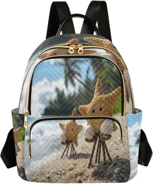 Mini Backpack for Women Cute Starfish Seaside Shell Small Purse Daypacks Stylish Bags Lightweight Travel Backpacks for College Shopping Work Dating