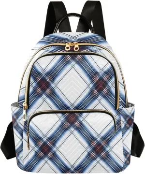 Mini Backpack for Women Diagonal Blue Plaid Pattern Small Purse Daypacks Stylish Bags Lightweight Travel Backpacks for College Shopping Work Dating