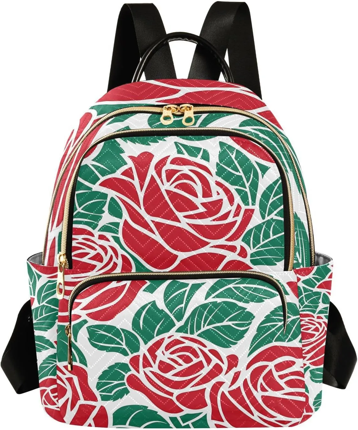 Mini Backpack for Women Flower Rose Green Pattern Small Purse Daypacks Stylish Bags Lightweight Travel Backpacks for College Shopping Work Dating