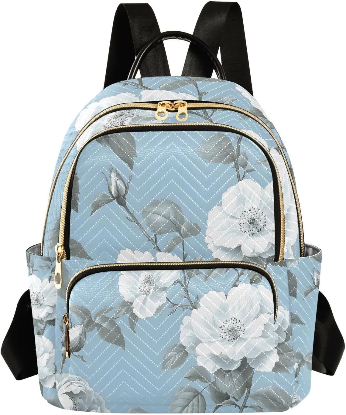 Mini Backpack for Women Flower White Black Grey Leaves Pattern Small Purse Daypacks Stylish Bags Lightweight Travel Backpacks for College Shopping Work Dating