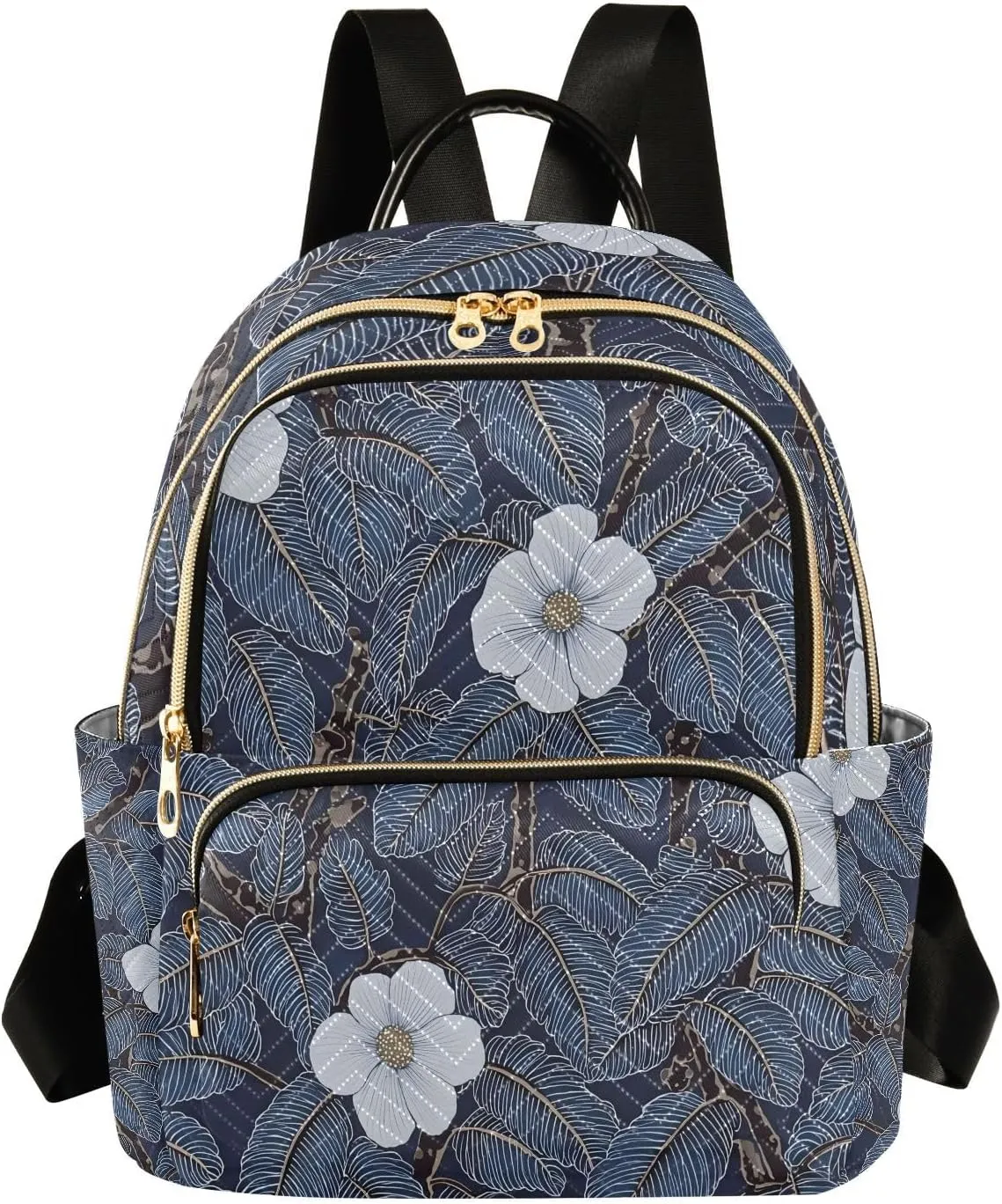 Mini Backpack for Women Flower White Leaves Pattern Small Purse Daypacks Stylish Bags Lightweight Travel Backpacks for College Shopping Work Dating