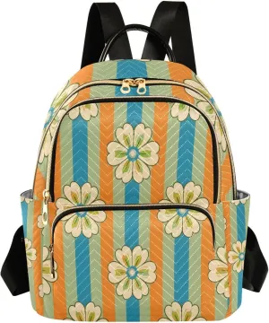 Mini Backpack for Women Flowers Striped Pattern Small Purse Daypacks Stylish Bags Lightweight Travel Backpacks for College Shopping Work Dating