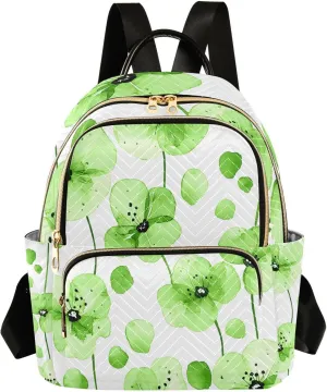 Mini Backpack for Women Green Leaves Flower Pattern Small Purse Daypacks Stylish Bags Lightweight Travel Backpacks for College Shopping Work Dating