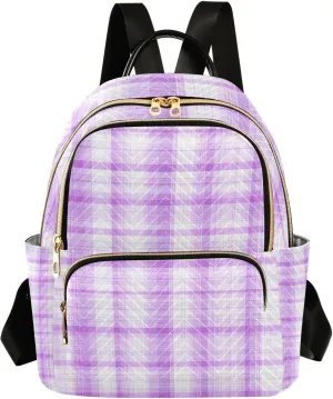 Mini Backpack for Women Lavender Plaid Pattern Small Purse Daypacks Stylish Bags Lightweight Travel Backpacks for College Shopping Work Dating