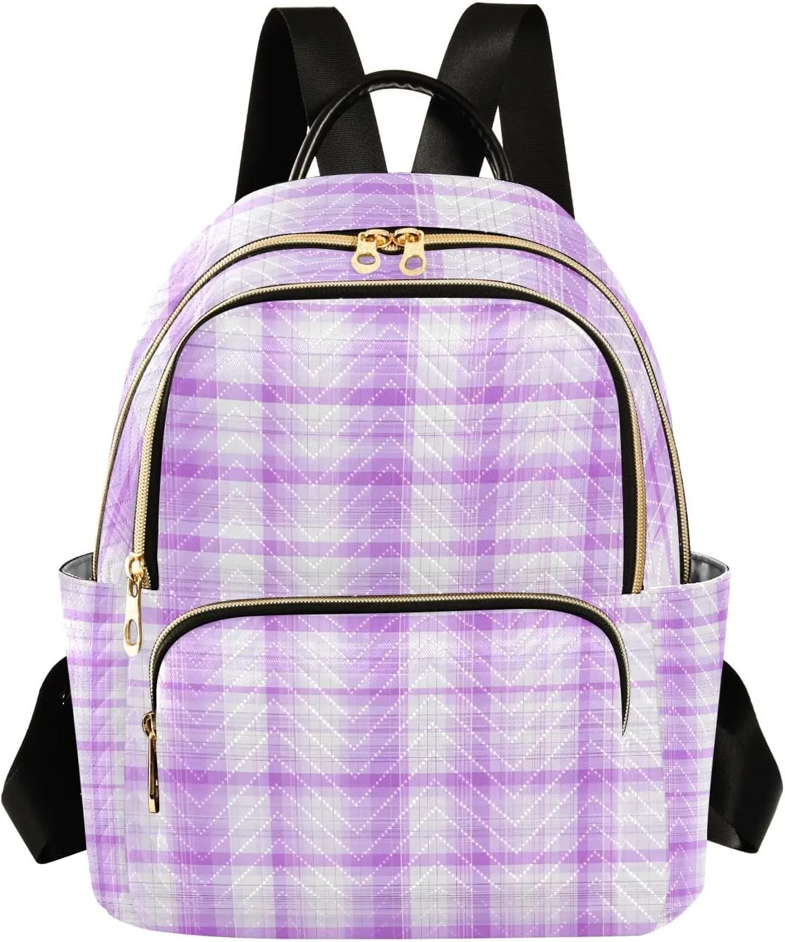 Mini Backpack for Women Lavender Plaid Pattern Small Purse Daypacks Stylish Bags Lightweight Travel Backpacks for College Shopping Work Dating