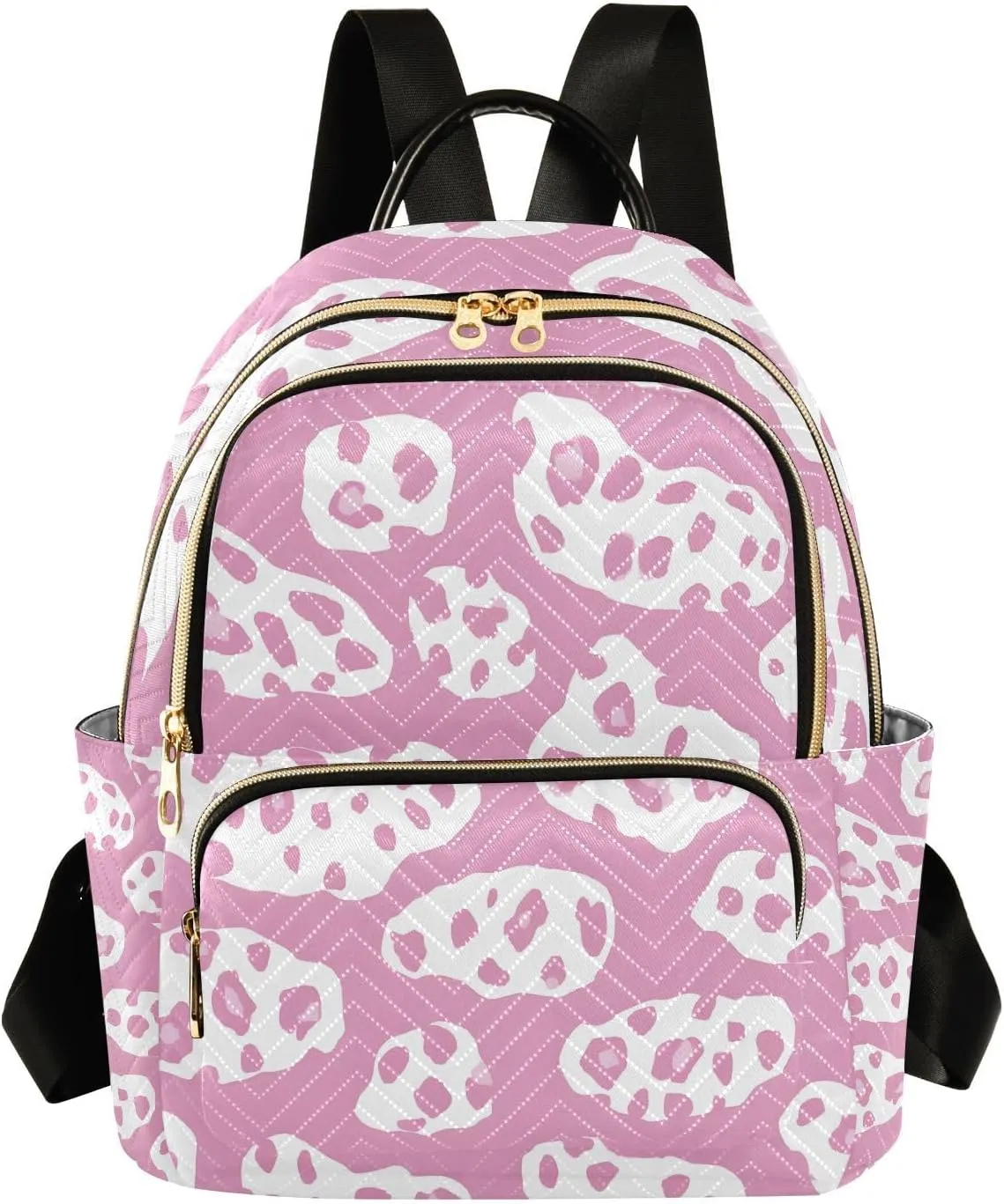 Mini Backpack for Women Leopard Print White Pink Small Purse Daypacks Stylish Bags Lightweight Travel Backpacks for College Shopping Work Dating