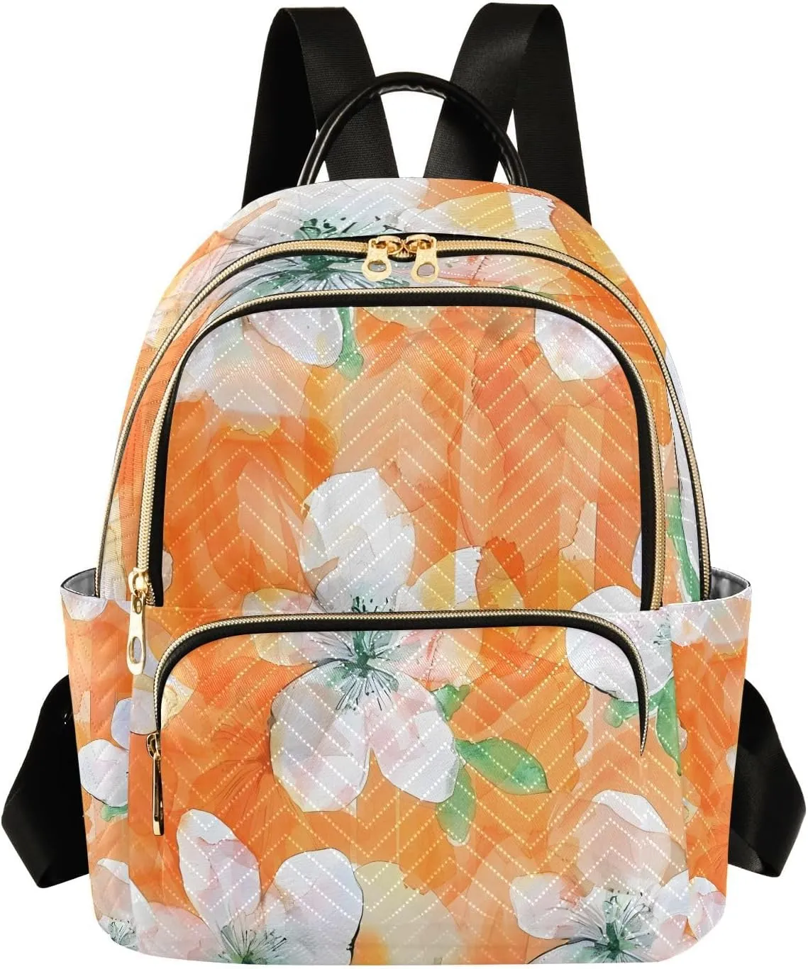 Mini Backpack for Women Orange Flowers Pattern Small Purse Daypacks Stylish Bags Lightweight Travel Backpacks for College Shopping Work Dating