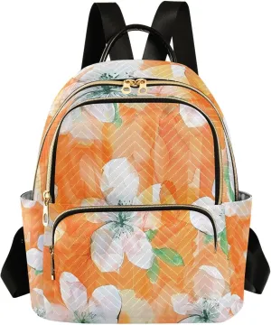 Mini Backpack for Women Orange Flowers Pattern Small Purse Daypacks Stylish Bags Lightweight Travel Backpacks for College Shopping Work Dating