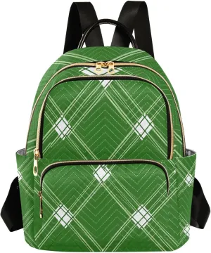 Mini Backpack for Women Pattern Plaid Green Pattern Small Purse Daypacks Stylish Bags Lightweight Travel Backpacks for College Shopping Work Dating