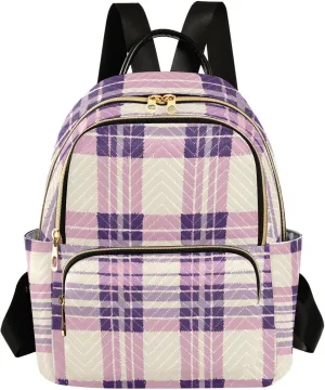 Mini Backpack for Women Pink and Blue Checked Small Purse Daypacks Stylish Bags Lightweight Travel Backpacks for College Shopping Work Dating