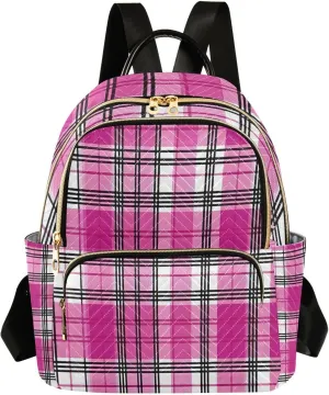 Mini Backpack for Women Pink Plaid Pattern Black Small Purse Daypacks Stylish Bags Travel Backpacks for College
