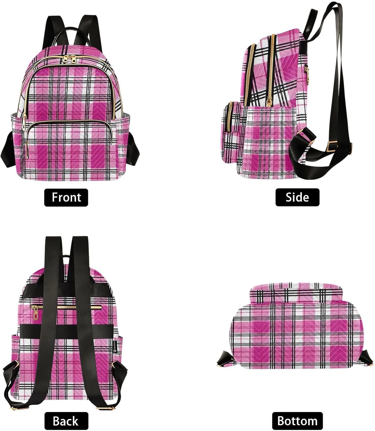 Mini Backpack for Women Pink Plaid Pattern Black Small Purse Daypacks Stylish Bags Travel Backpacks for College