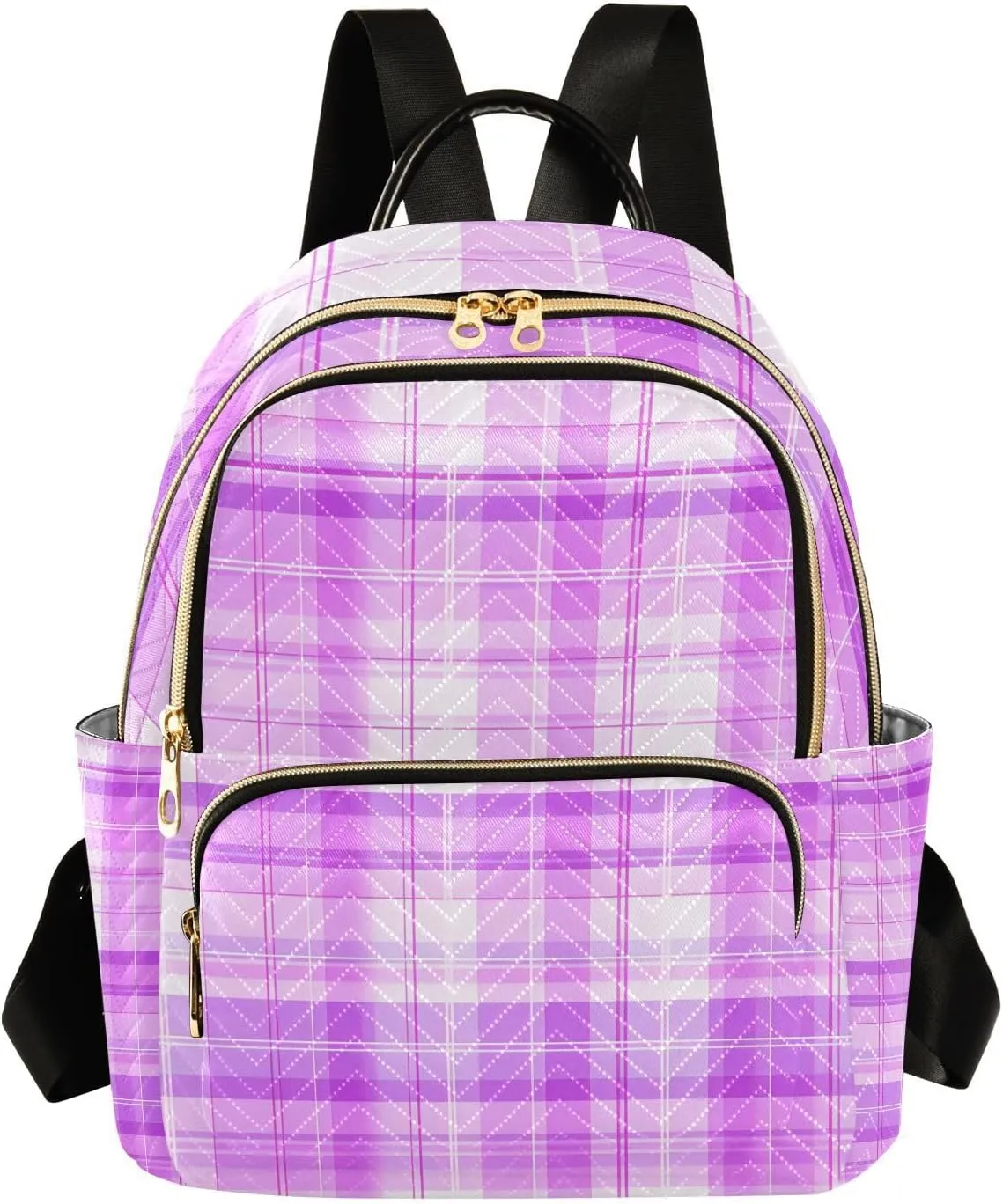 Mini Backpack for Women Pink Plaid Pattern Purple Small Purse Daypacks Stylish Bags Lightweight Travel Backpacks for College Shopping Work Dating