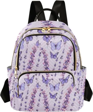 Mini Backpack for Women Purple Butterfly Lavender Pattern Small Purse Daypacks Stylish Bags Lightweight Travel Backpacks for College Shopping Work Dating