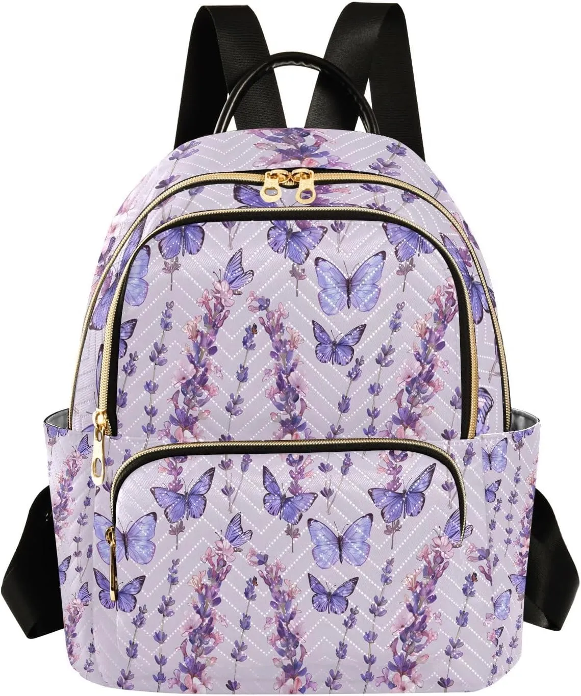 Mini Backpack for Women Purple Butterfly Lavender Pattern Small Purse Daypacks Stylish Bags Lightweight Travel Backpacks for College Shopping Work Dating