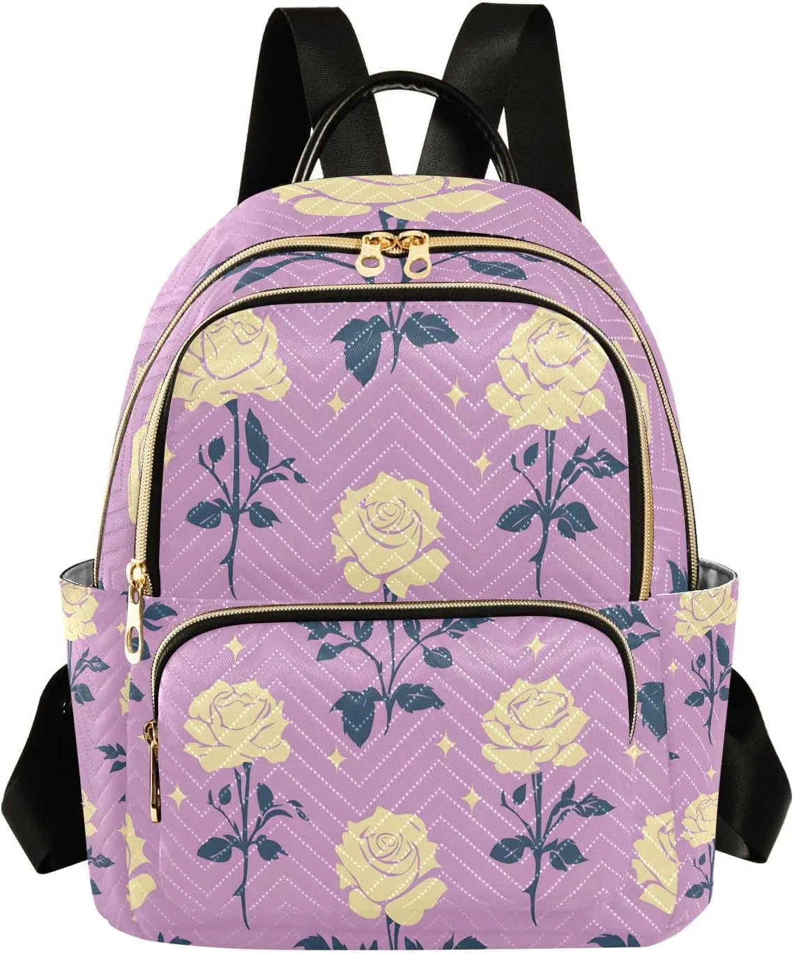 Mini Backpack for Women Purple Flower Pattern Small Purse Daypacks Stylish Bags Lightweight Travel Backpacks for College Shopping Work Dating