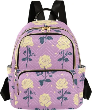 Mini Backpack for Women Purple Flower Pattern Small Purse Daypacks Stylish Bags Lightweight Travel Backpacks for College Shopping Work Dating
